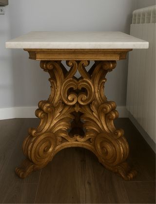 Pie mesa madera dorada vintage 