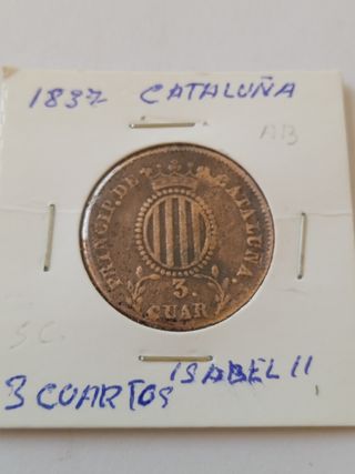 3 Cuartos 1837 Isabel II Cataluña