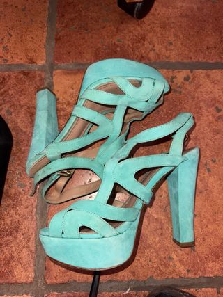 Sandalias tacón Zara - Negro & Turquesa