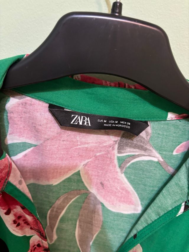 Vestido Zara flores - Verde y Rosa