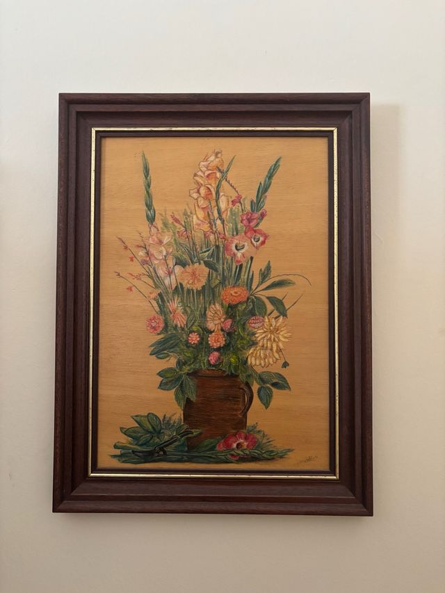 Cuadro flores - Pintura en madera