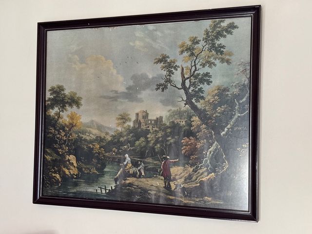 Cuadro paisaje antiguo con cristal mate