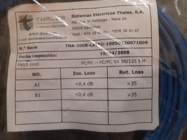 Cavo in fibra ottica Thales FC/PC 5m