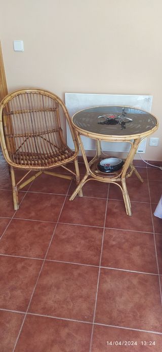 Mesa y silla ratán jardín