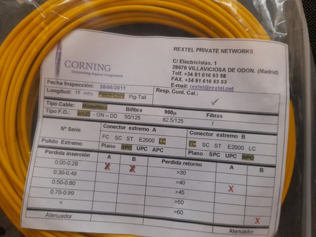 Cavo in fibra ottica Corning da 15 m NEW-SEALED