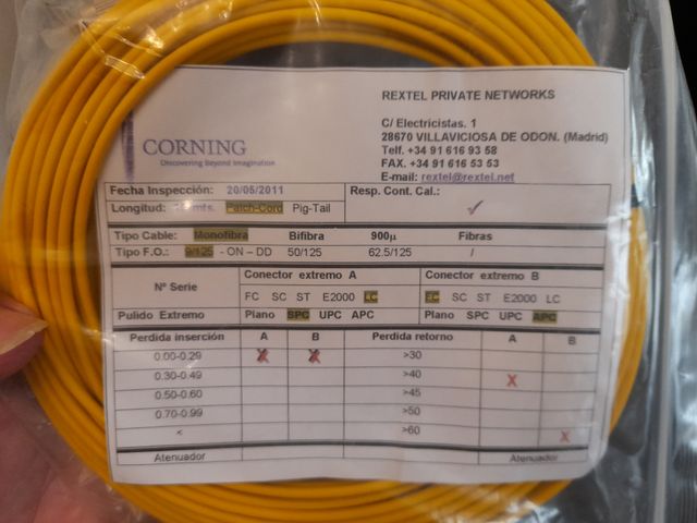 Cavo in fibra ottica Corning da 15 m NEW-SEALED