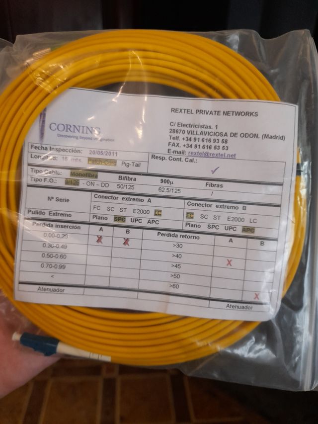 Cavo in fibra ottica Corning da 15 m NEW-SEALED