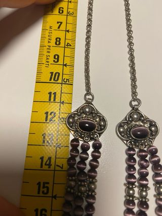 Collar 3 hileras de turmalina ojo de gato y plata 