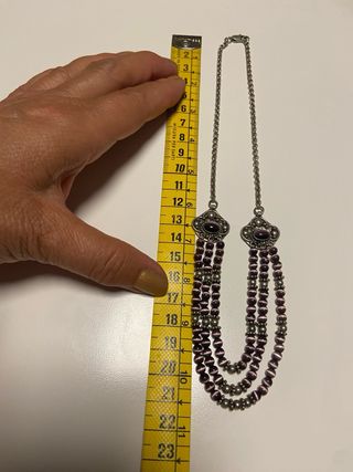 Collar 3 hileras de turmalina ojo de gato y plata 