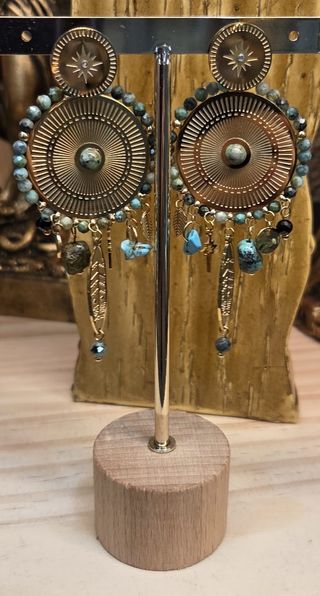 Pendientes dorados turquesa