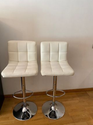 2 Taburetes Bar Blancos Piel Sintética