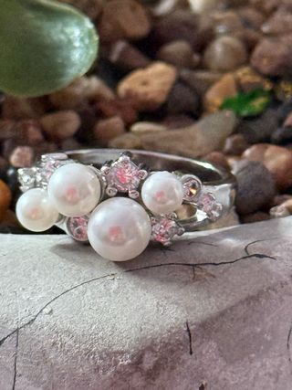 Anillo perlas circonitas plata