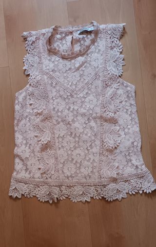 Blusa encaje rosa/beige Stradivarius