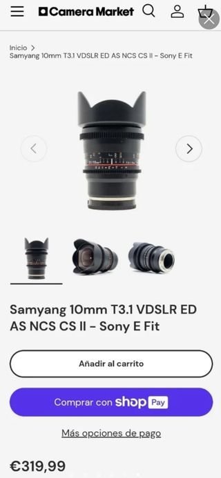 Samyang T3.1/10mm - Objetivo Sony E