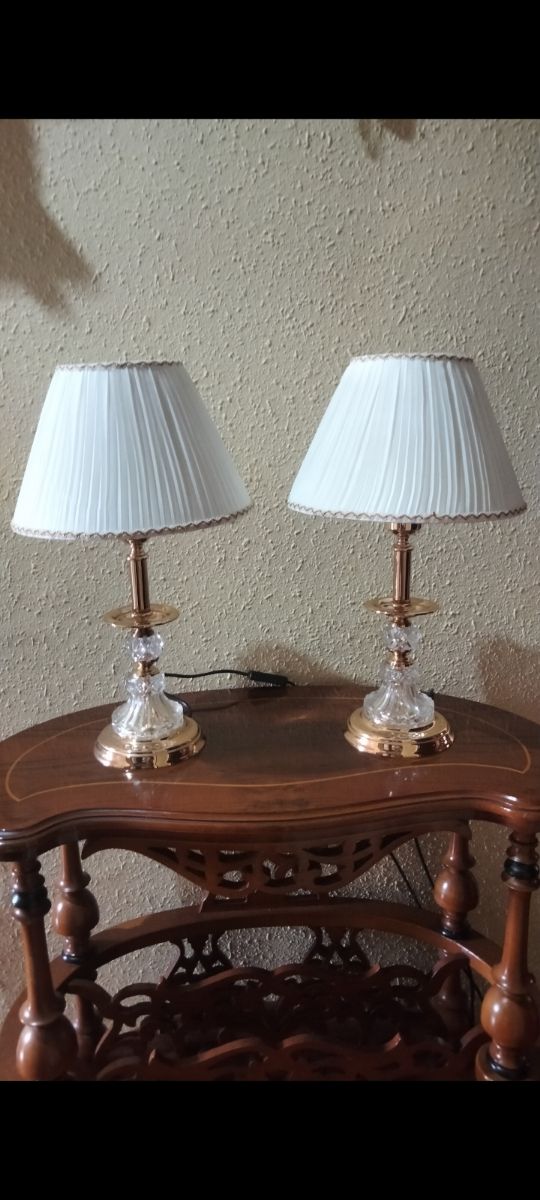 GRANDI LAMPADE DA CAMERA IN OTTONE E CRISTALLO