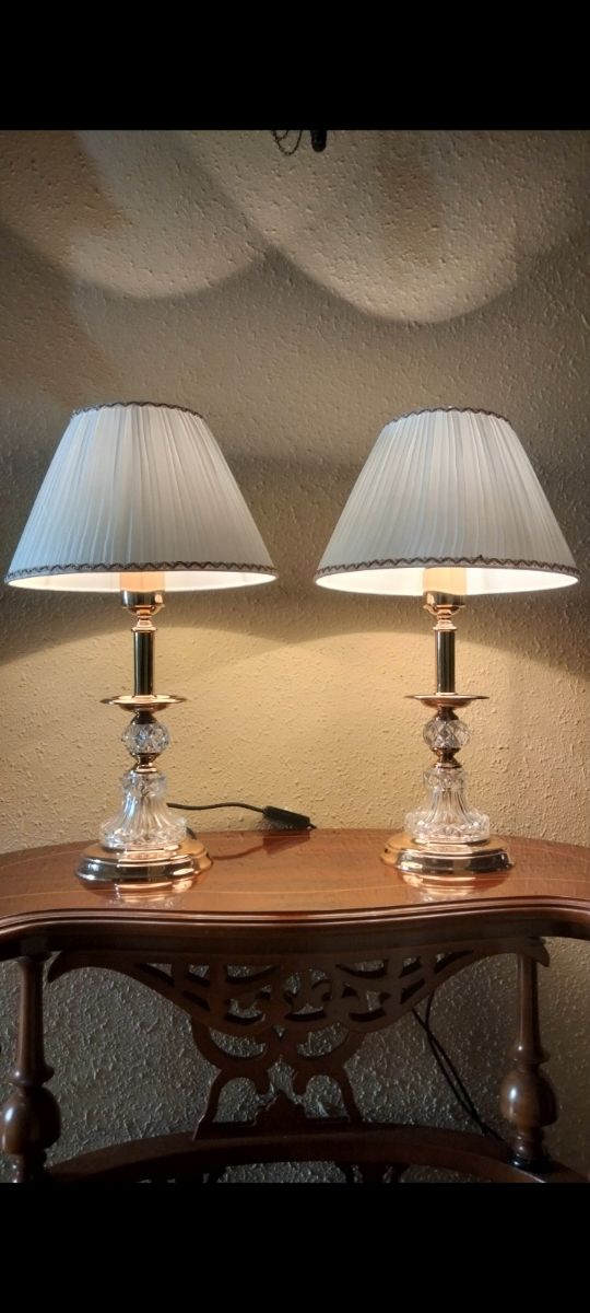 GRANDI LAMPADE DA CAMERA IN OTTONE E CRISTALLO