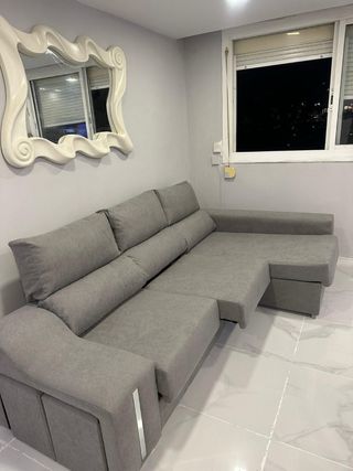 Sofá chaise longue gris - 3 plazas