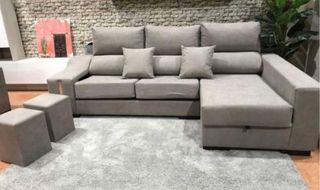 Sofá chaise longue gris - 3 plazas