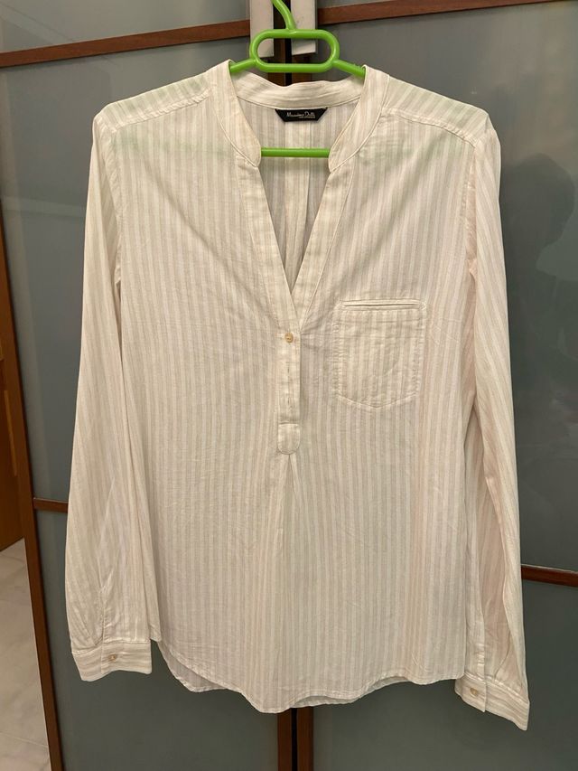Camisa Massimo Dutti rayas beige con brillo