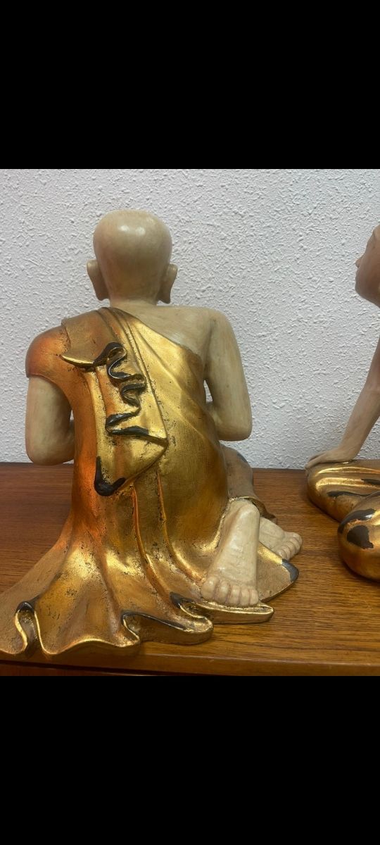 2 Estatuas monjes dorados vintage