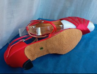 Zapatos de baile, rojo con brillo, tacón bajo, 38