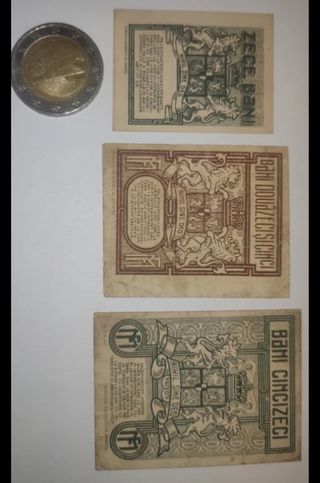 Billetes antiguos Rumanía (10, 25, 50 Bani)