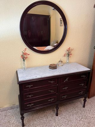 Mesita noche - Cómoda madera mármol