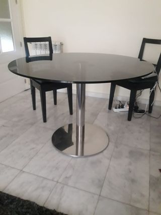 Mesa redonda cristal negro - metal