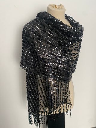 Stola coprispalle sciarpa paillettes nera elegante