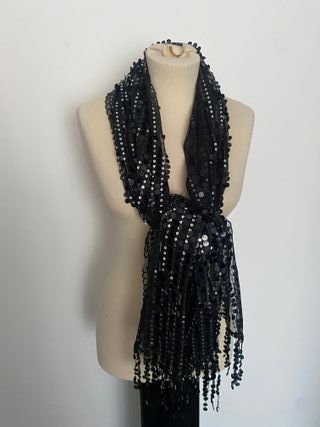 Stola coprispalle sciarpa paillettes nera elegante