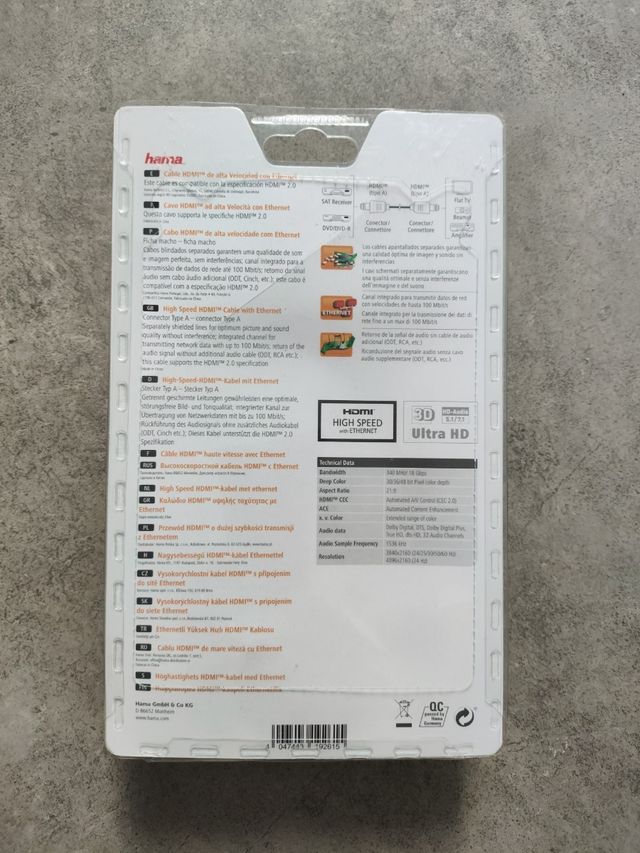 Cabo Hama HDMI 1.5m com Ethernet