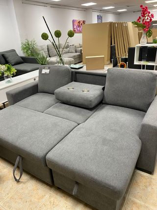 sofa cama chaise longue + portavasos extensibles 