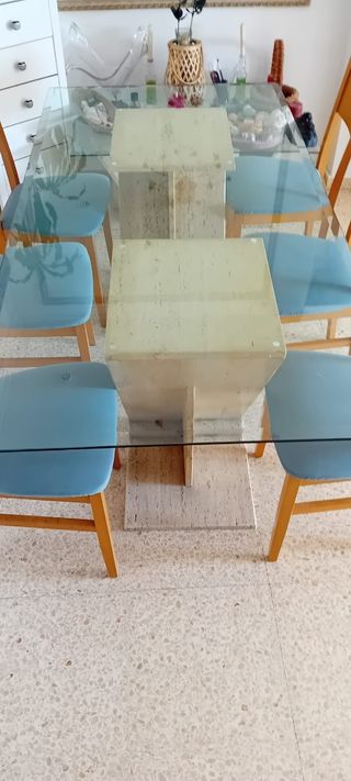 Mesa centro cristal y mármol 