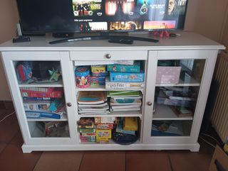 Mueble TV blanco - Madera y cristal