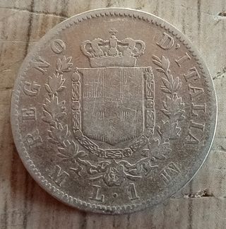 #1605 –Una Moneta 1 LIRA 1867 Argento Regno Italia
