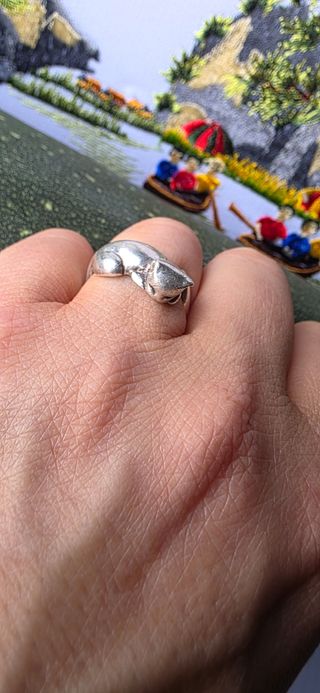 Anillo vintage plata años 70 gato