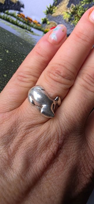 Anillo vintage plata años 70 gato