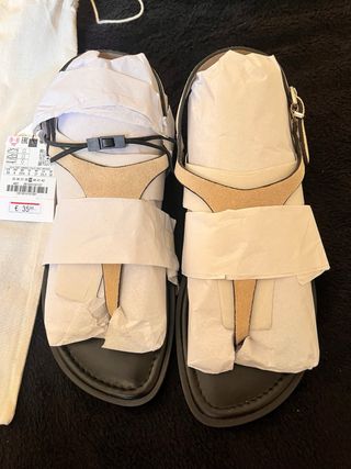 Sandalias Zara Piel Beige Talla 39