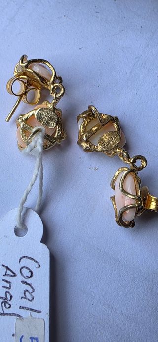 Pendientes coral y plata años 80