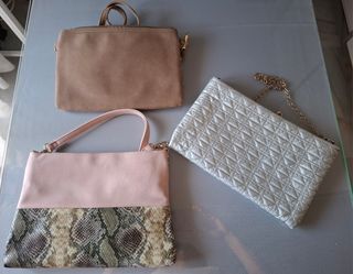 Lote de 3 bolsos: étnico, rosa serpiente,  y plata