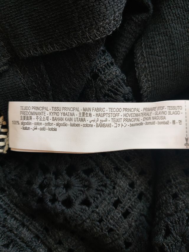 Camisa Zara negra crochet algodón