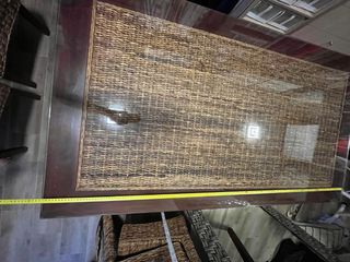 Mesa comedor madera maciza, ratán 4 sillas
