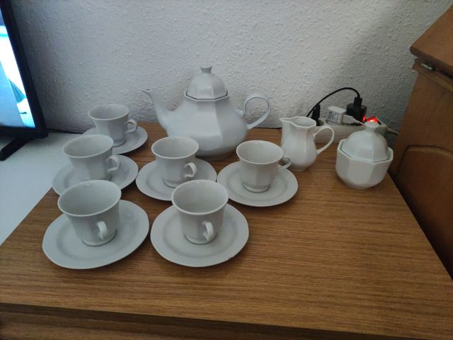 Juego té porcelana blanco - 6 tazas