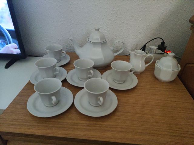 Juego té porcelana blanco - 6 tazas