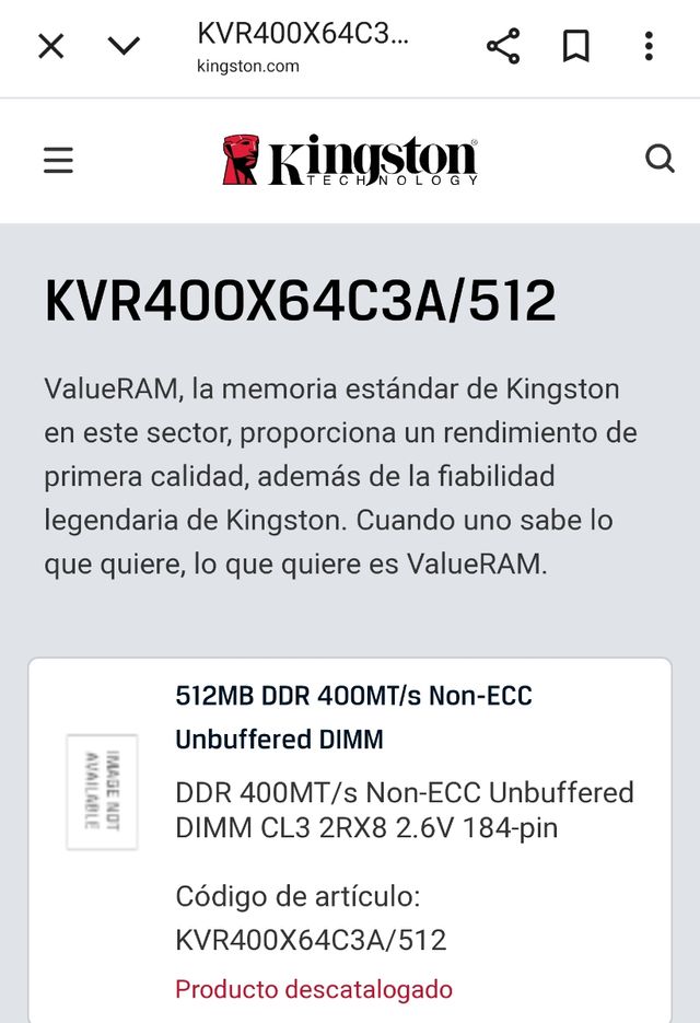 Kingston ValueRAM 512MB DDR400