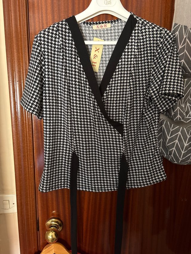 Blusa vichy blanco-negro - Talla L