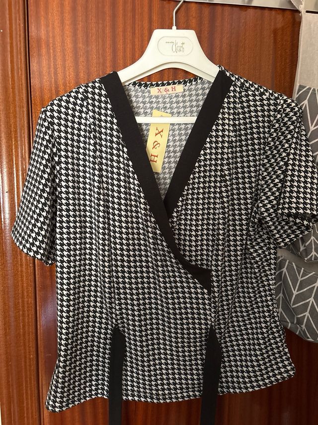 Blusa vichy blanco-negro - Talla L