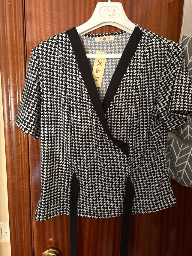 Blusa vichy blanco-negro - Talla L