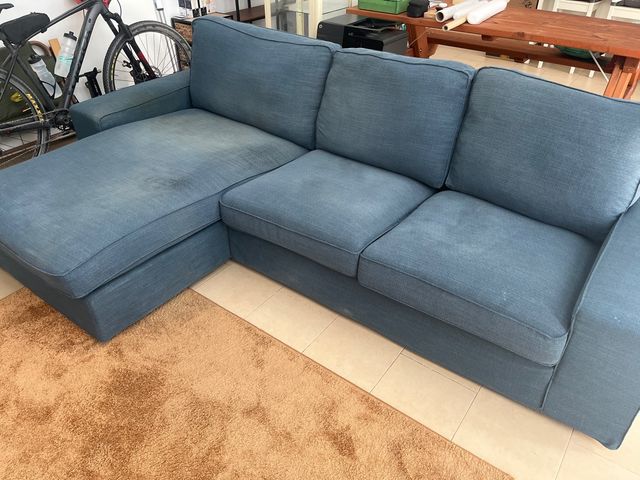 Sofá chaiselongue azul 3 plazas
