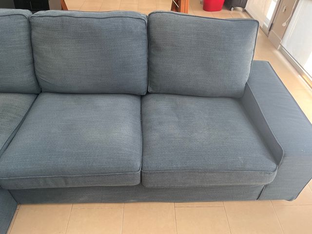 Sofá chaiselongue azul 3 plazas